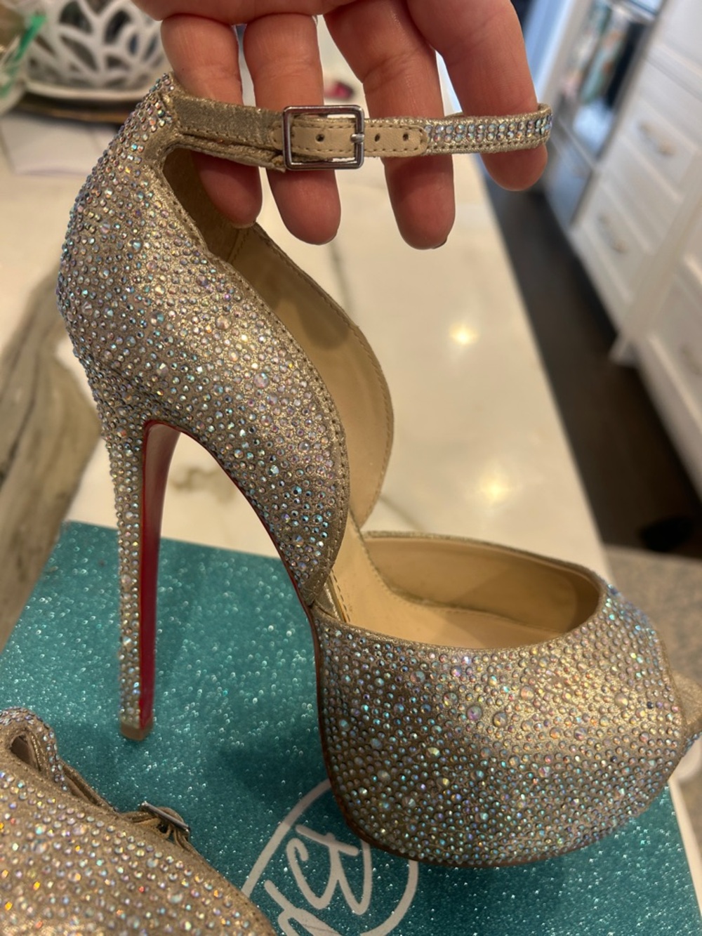 Betsey Johnson Crystal-Embellished Gold Platform Heels - Picture 6 of 8